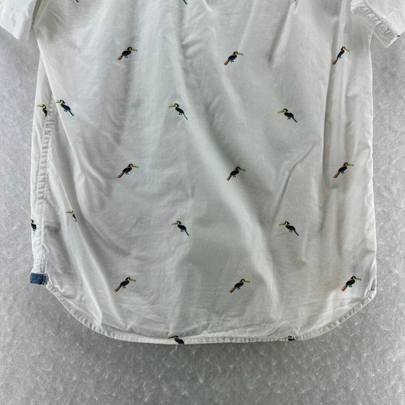 GAP Kids Boys Size 2XL 14-16 Toucan Print Button Down Short Sleeve Cotton White - Picture 6 of 11